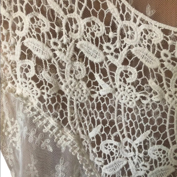 vintage y2k cream Embroidered Lace  Boho top resortwear cover up sheer blouse - Picture 3 of 6